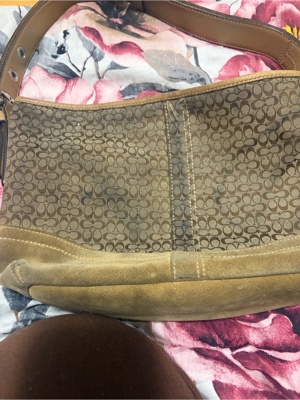 Coach Tan Suede and Signature Canvas Hobo
